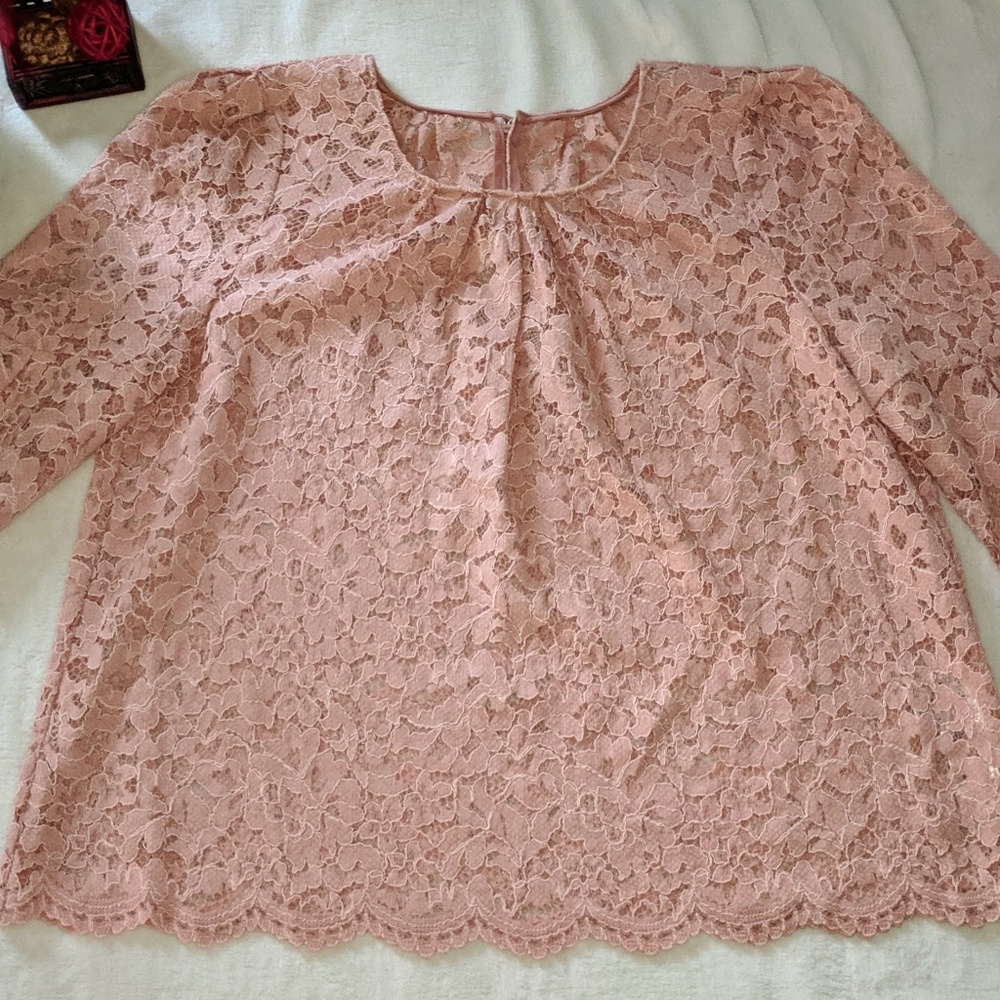 Jill Stuart Pink 3/4 Sleeve Lace Blouse Small EUC